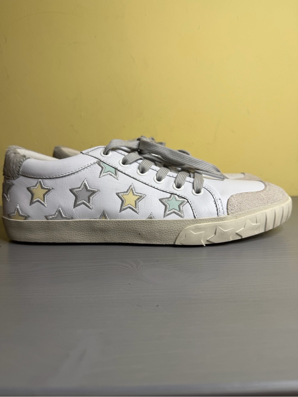Ash Dazed Star Studded White Leather/ cow hair sneakers, size UK 40/ US 9.5 New